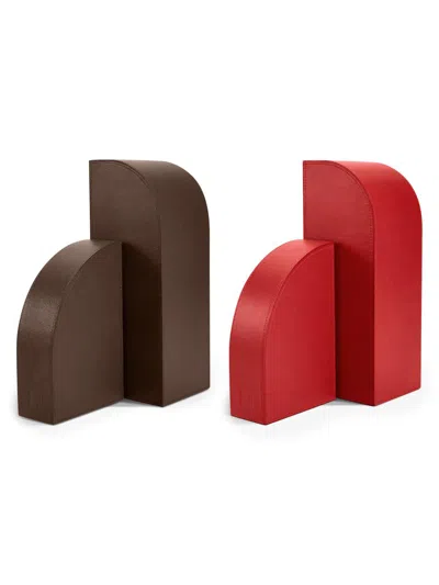 Assouline Library Cubist Leather Bookends In Multi