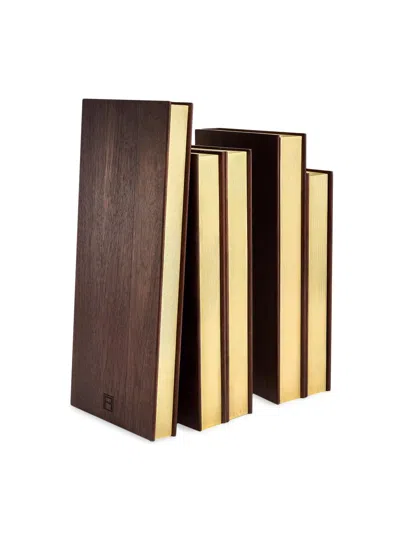 Assouline Library Walnut Wood Bookends In Brown