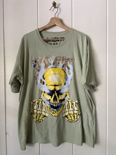 Pre-owned Asspizza Revived Flaming Skull T Shirt In Green