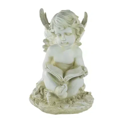 Asstd National Brand 11.5'' Ivory Sitting Cherub Angel With Book Outdoor Patio Garden Statue In White