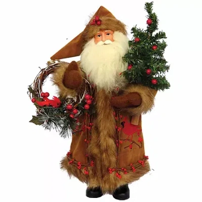 Asstd National Brand 15" Cardinal And Berries Christmas Santa Figurine In Brown
