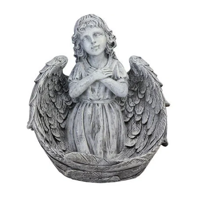 Asstd National Brand 16'' Angel Child Wrapped In Wings Religious Outdoor Garden Statue In Gray