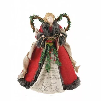 Asstd National Brand 16" Red Homespun Angel Tree Topper In Multi