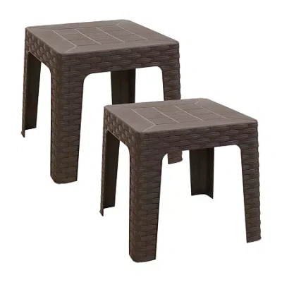 Asstd National Brand 2pc Plastic Square Patio Side Table In Brown