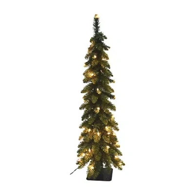 Asstd National Brand 5 Foot Slim Spruce 2 Foot Pre-lit Spruce Christmas Tree In Green