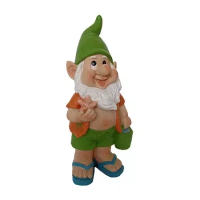 Asstd National Brand 8" Outdoor Beach Gnome With Starfish In Green