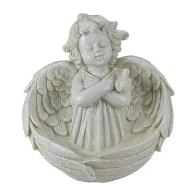 Asstd National Brand 9'' Cherub Angel Wings Bird Feeder Outdoor Garden Statue In White