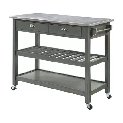 Asstd National Brand American Heritage Stainless Steel-top Kitchen Cart With Wine Rack In Gray