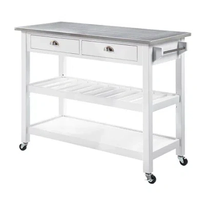 Asstd National Brand American Heritage Stainless Steel-top Kitchen Cart With Wine Rack In White