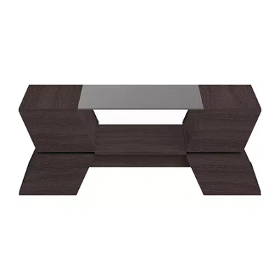 Asstd National Brand Ashland Glass Top Storage Coffee Table In Brown