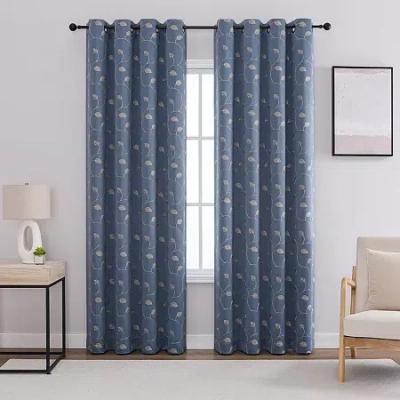 Asstd National Brand Aurora Grommet Top Embroidered Blackout Single Curtain Panel In Blue