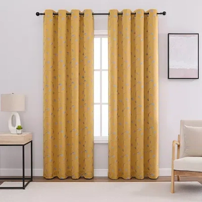Asstd National Brand Aurora Grommet Top Embroidered Blackout Single Curtain Panel In Yellow