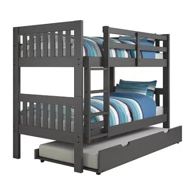 Asstd National Brand Austin Mission Twin Over Twin Bunk Bed With Twin Trundle In Gray