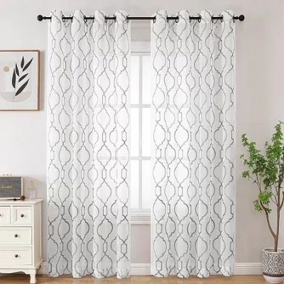 Asstd National Brand Avondale Grommet Top Sheer Single Curtain Panel In Silver
