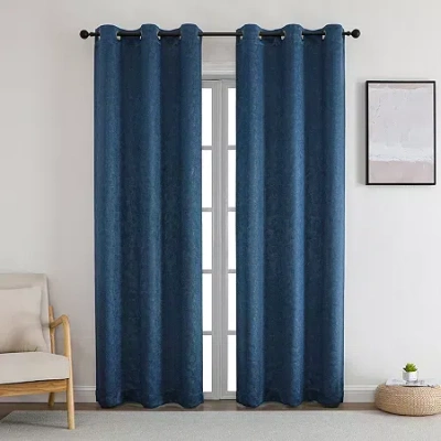 Asstd National Brand Bard Grommet Top Blackout Set Of 2 Curtain Panel In Blue