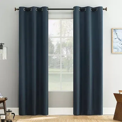 Asstd National Brand Bayline Grommet Top Blackout Set Of 2 Curtain Panel In Blue