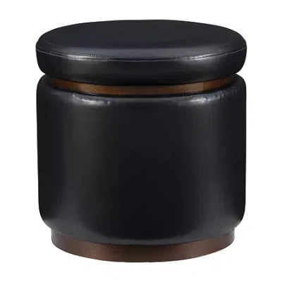 Asstd National Brand Berlinda Faux Leather Round Storage Ottoman In Black