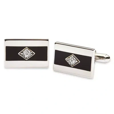 Asstd National Brand Black Enamel And Diamond Cuff Links In White