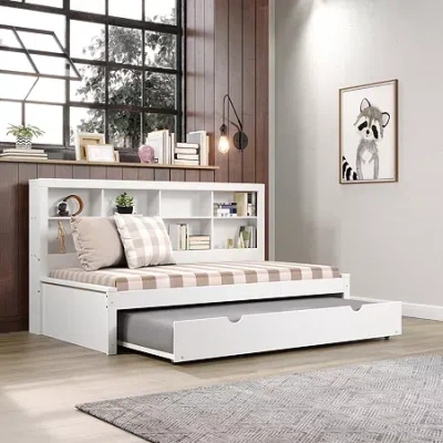 Asstd National Brand Bookcase Twin Daybed With Twin Trundle In White