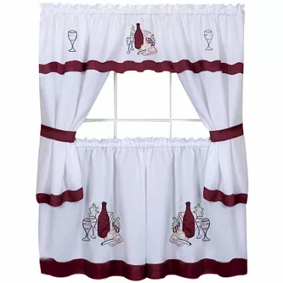 Asstd National Brand Cabernet 3-pc. Rod Pocket Kitchen Curtains & Drapes Window Set In White