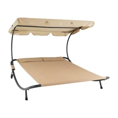Asstd National Brand Chaise Rocking Lounge Chair With Canopy And Pillows In Sand