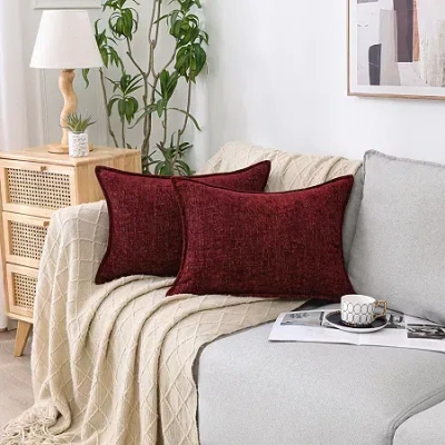 Asstd National Brand Chenille Lumbar Pillow In Red