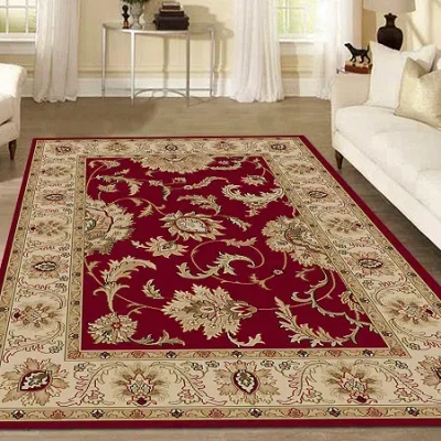 Asstd National Brand Como Abstract Traditional Oriental Area Rug In Red