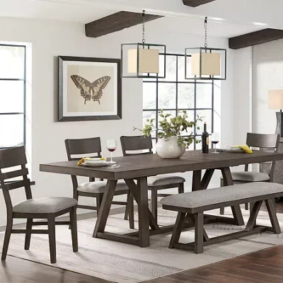 Asstd National Brand Delaney 6 Pc Dining With 4 Panel Back Chairs And Bench In Brown