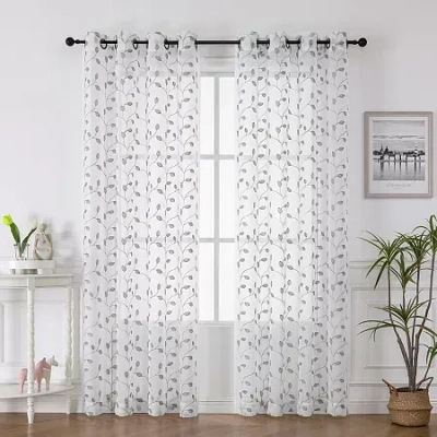 Asstd National Brand Elberon Grommet Top Sheer Single Curtain Panel In Green