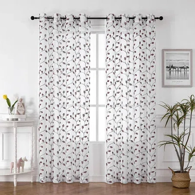 Asstd National Brand Elberon Grommet Top Sheer Single Curtain Panel In Red