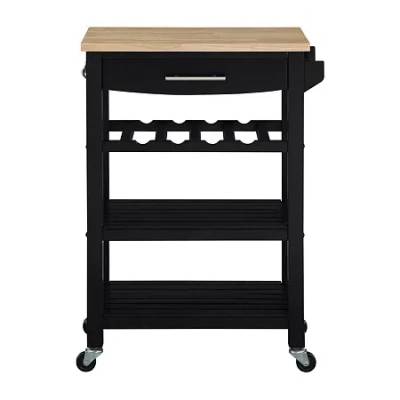 Asstd National Brand Ellaine 4-tier Butcher Block Kitchen Cart With Drawer And Wine Rack In Black