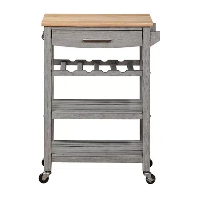 Asstd National Brand Ellaine 4-tier Butcher Block Kitchen Cart With Drawer And Wine Rack In Gray
