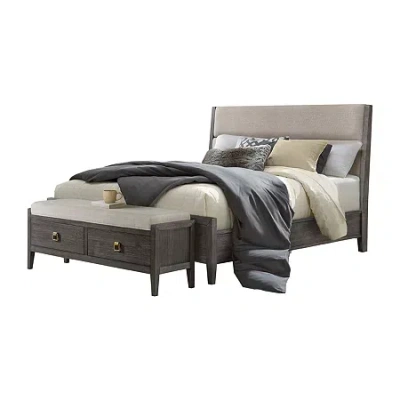 Asstd National Brand Essex Upholstered Low Panel Bed And Storage Bench In Gray