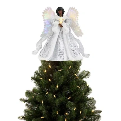 Asstd National Brand Fiber Optic African American Angel Christmas Tree Topper In White