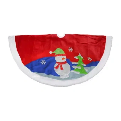 Asstd National Brand Fleece Snowman Winter Indoor Tree Skirt In Red