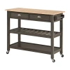 Asstd National Brand French Country Butcher Block Counter Top Kitchen Cart With Wine Rack In Gray
