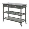 Asstd National Brand French Country Stainless Steel Counter Top Kitchen Cart With Wine Rack In Gray