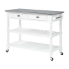 Asstd National Brand French Country Stainless Steel Counter Top Kitchen Cart With Wine Rack In White