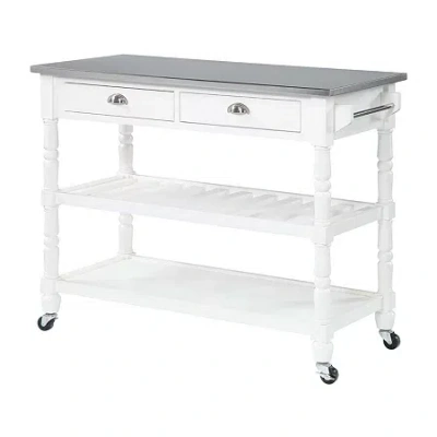 Asstd National Brand French Country Stainless Steel Counter Top Kitchen Cart With Wine Rack In White