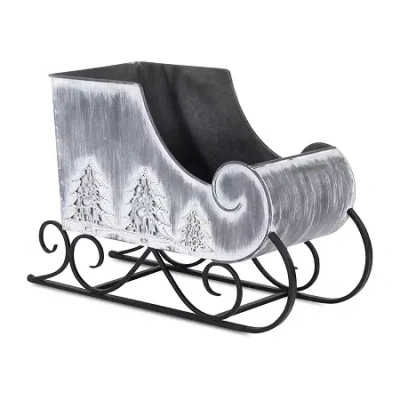 Asstd National Brand Galvanized Holiday Sleigh Display Piece Hand Painted Christmas Tabletop Decor In Gray