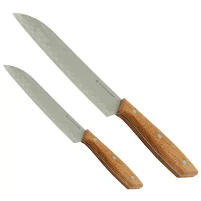 Asstd National Brand Gibson Home Seward 2 Piece Stainless Steel Santoku Cutlery Set With Wooden Handle In Brown