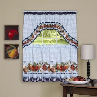 Asstd National Brand Golden Delicious 3-pc. Rod Pocket Kitchen Curtains & Drapes Window Set In Blue