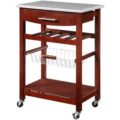Asstd National Brand Granite-top Kitchen Cart In Brown