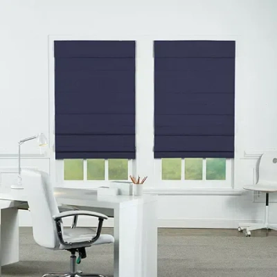 Asstd National Brand Insulating Energy Saving Cordless Blackout Roman Shade In Blue