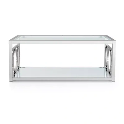 Asstd National Brand Jasper Glass Top Mirrored Storage Glass Coffee Table In Silver
