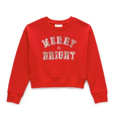 Asstd National Brand Kids' Jingle Ball Girls Crew Neck Long Sleeve Sweatshirt In Red