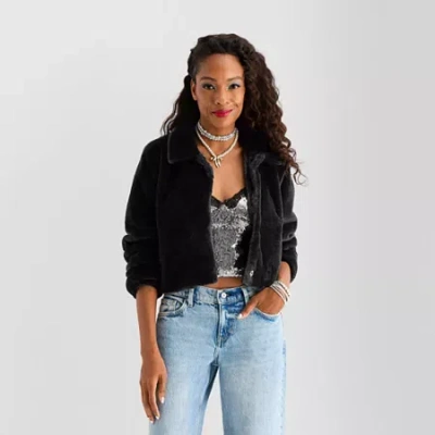 Asstd National Brand Jingle Ball Womens Lightweight Cropped Coat In Black