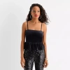 Asstd National Brand Jingle Ball Womens Square Neck Sleeveless Peplum Top In Black