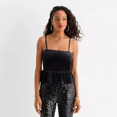 Asstd National Brand Jingle Ball Womens Square Neck Sleeveless Peplum Top In Black