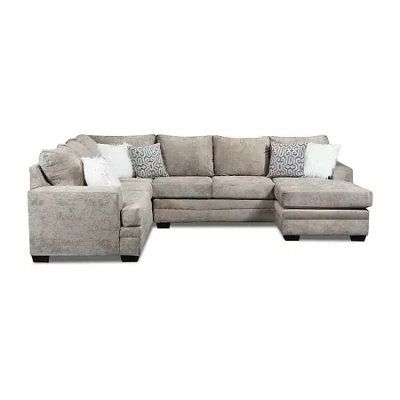 Asstd National Brand Jodye 3 Piece Chenille Sectional With Ottoman In Gray
